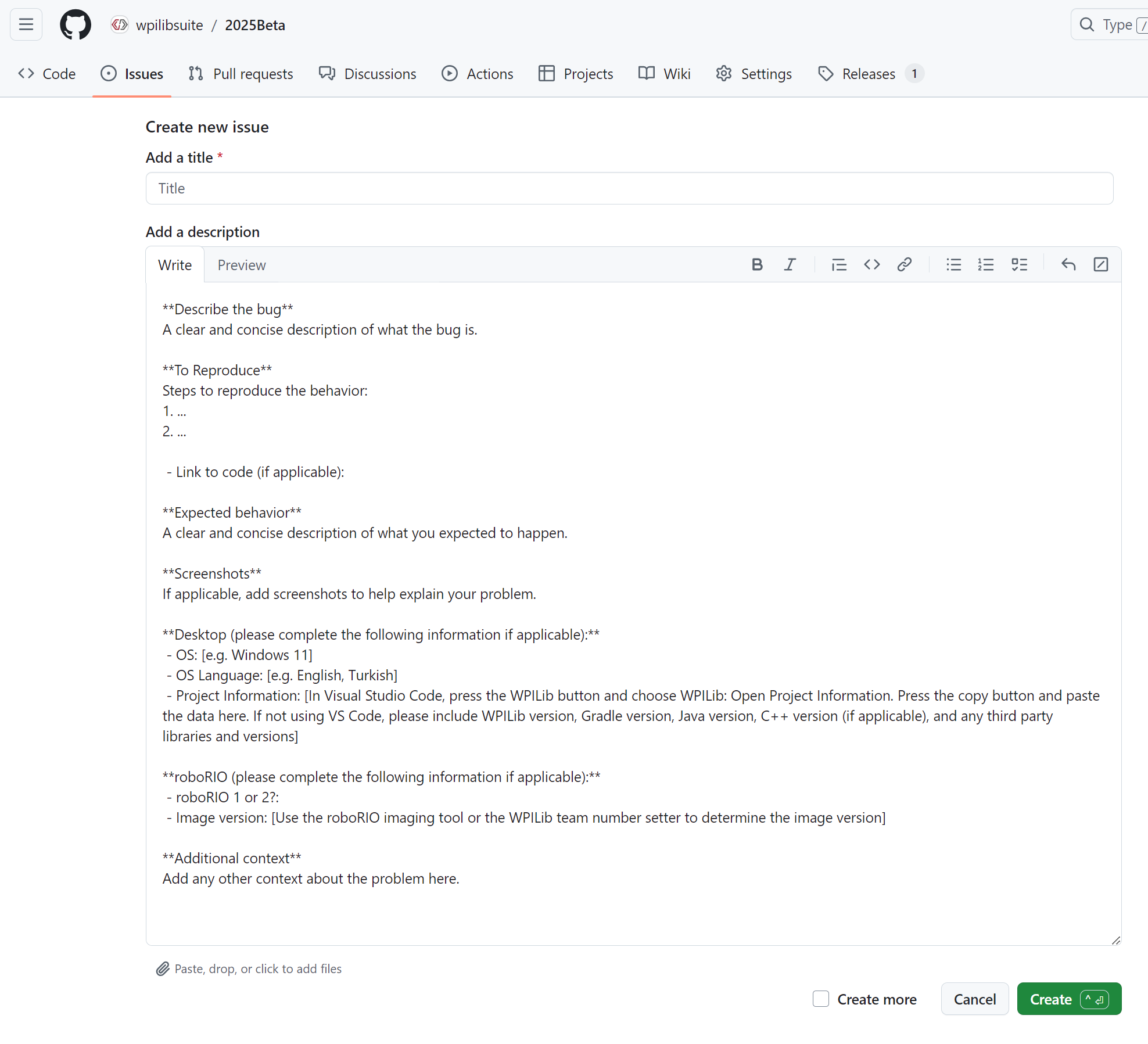 The Github issues tab in the beta project.